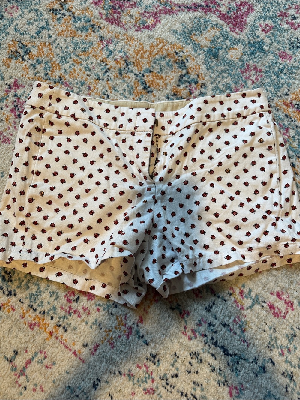 J. Crew White High-Waist Shorts with Red Polka Motif